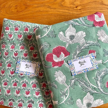 セット販売（各2m,合計4m）　インド綿　ハンドブロックプリント生地　FB-23020735HBC