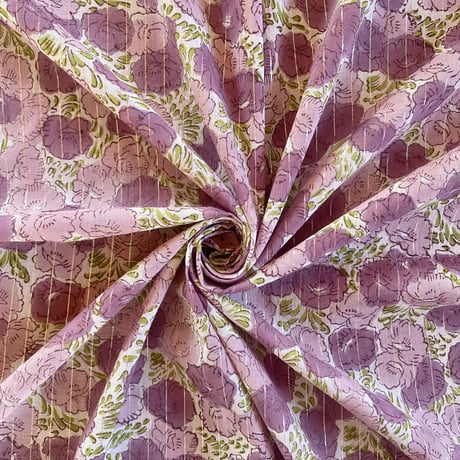 【プレカット約60cm】インド綿ラメ糸入り　ハンドブロックプリント生地　FB-23121053HBCP