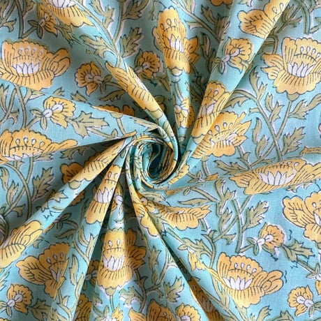 インド綿　ハンドブロックプリント生地　FB-21100197HBC