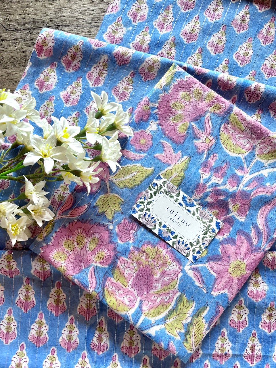 インド綿ラメ糸入り ハンドブロックプリント生地 FB-25061615HBC①