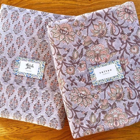 セット販売（各2m,合計4m）　インド綿　ハンドブロックプリント生地　FB-22110644HBC