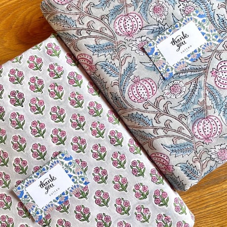セット販売（各2m,合計4m）　インド綿　ハンドブロックプリント生地　FB-23050859HBC