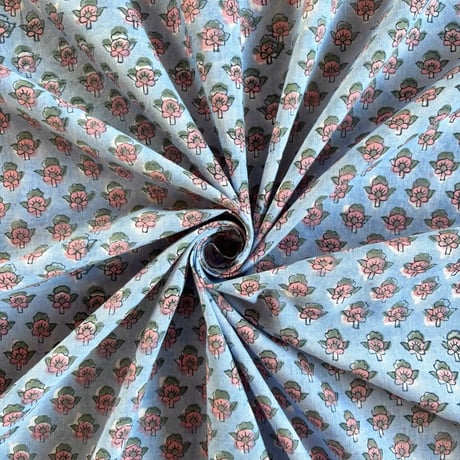 【プレカット約1m30cm】インド綿　ハンドブロックプリント生地　FB-24081283HBCP