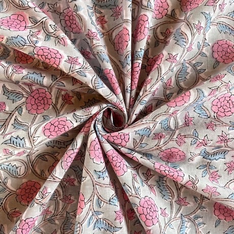 インド綿　ハンドブロックプリント生地　FB-23040795HBC