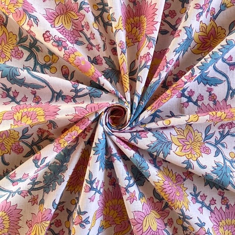 インド綿　ハンドブロックプリント生地　FB-23111046HBC①