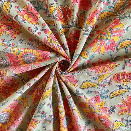 インド綿　ハンドブロックプリント生地　FB-22040419HBC