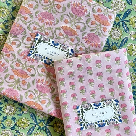 セット販売（各2m,合計4m）　インド綿　ハンドブロックプリント生地　FB-25011469HBC