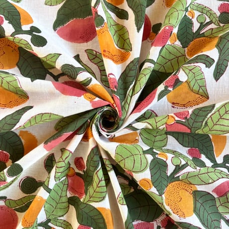 【プレカット約2m10cm】インド綿　ハンドブロックプリント生地　FB-24081306HBCP