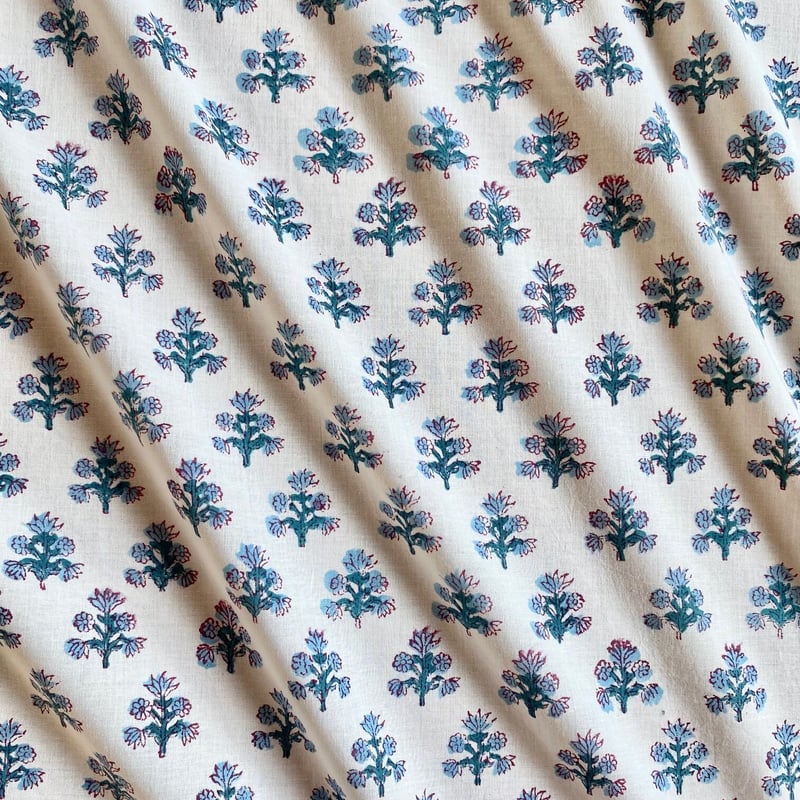 インド綿片耳付き ハンドブロックプリント生地 FB-23070930HBC①