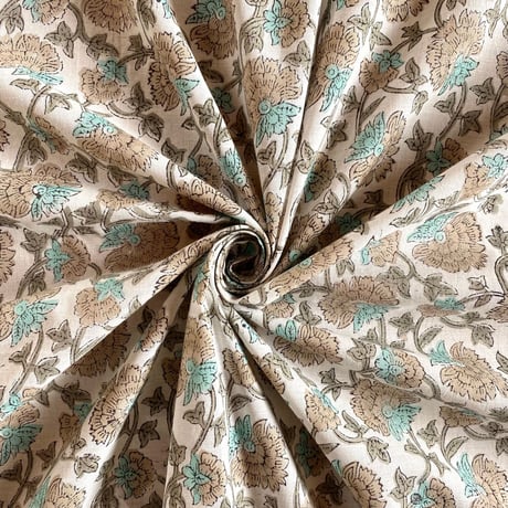 インド綿　ハンドブロックプリント生地　FB-23040809HBC①