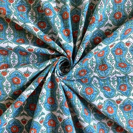 インド綿　ハンドブロックプリント生地　FB-23101021HBC