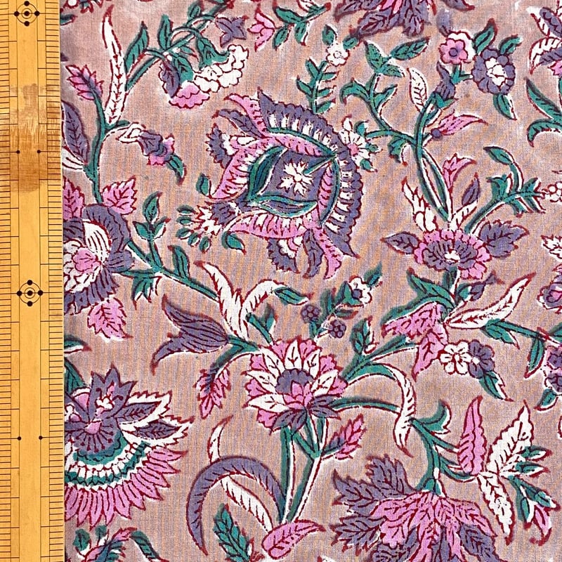 民族デザイン 綿プリント生地 インド綿 ハンドブロックプリント生地 FB-22110640HBC➁