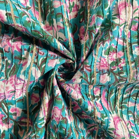 【プレカット1m80cm 】インドタックコットン片耳付き　ハンドブロックプリント生地　FB-21090172HBTCPC