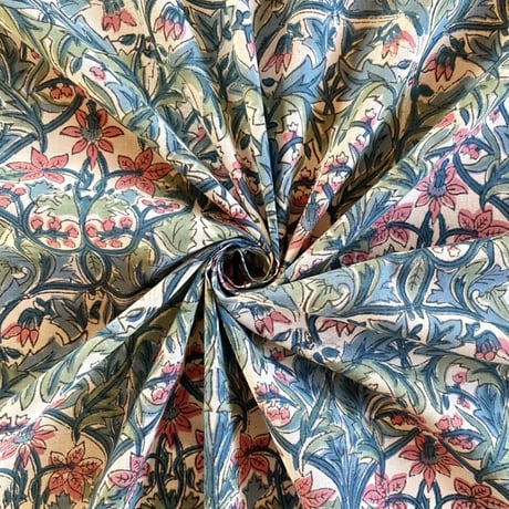 【プレカット約1m10cm】インド綿　ハンドブロックプリント生地　FB-23050879HBC