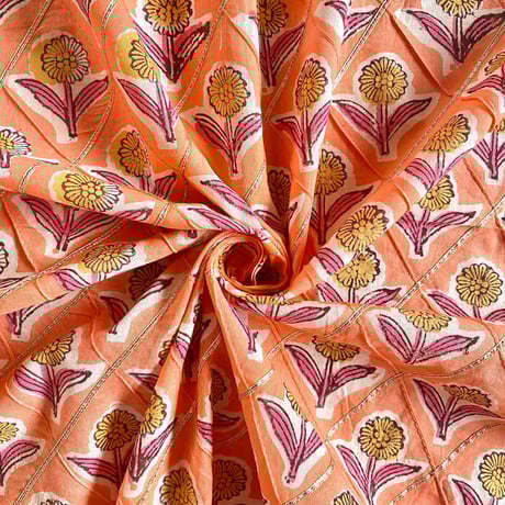 【プレカット1m35cm 】インドタックコットン　ハンドブロックプリント生地　FB-21090170HBTCPC