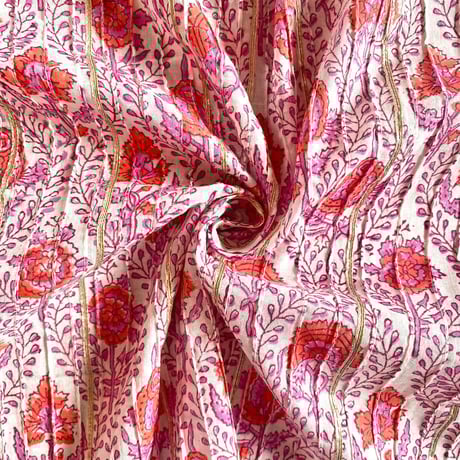 【プレカット1m 】インドタックコットン片耳付き　ハンドブロックプリント生地　FB-21090173HBTCPC