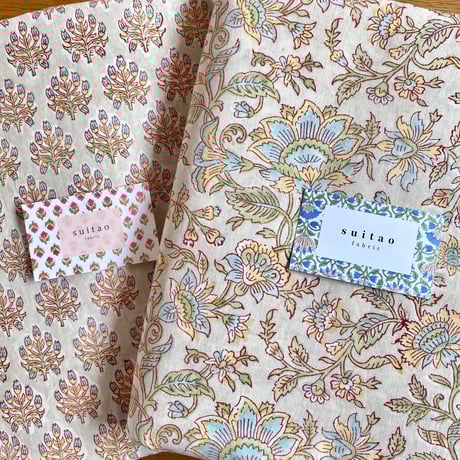 セット販売（各2m,合計4m）　インド綿　ハンドブロックプリント生地　FB-22090581HBC