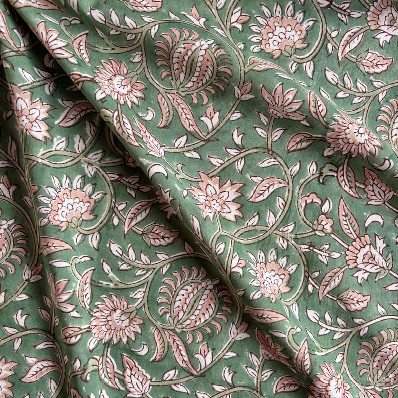 ブロックプリント Zaku.Block テーパードズボン インド綿 ハンドブロックプリント生地 FB-24051218HBC➁