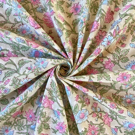 インド綿　ハンドブロックプリント生地　FB-23111029HBC①