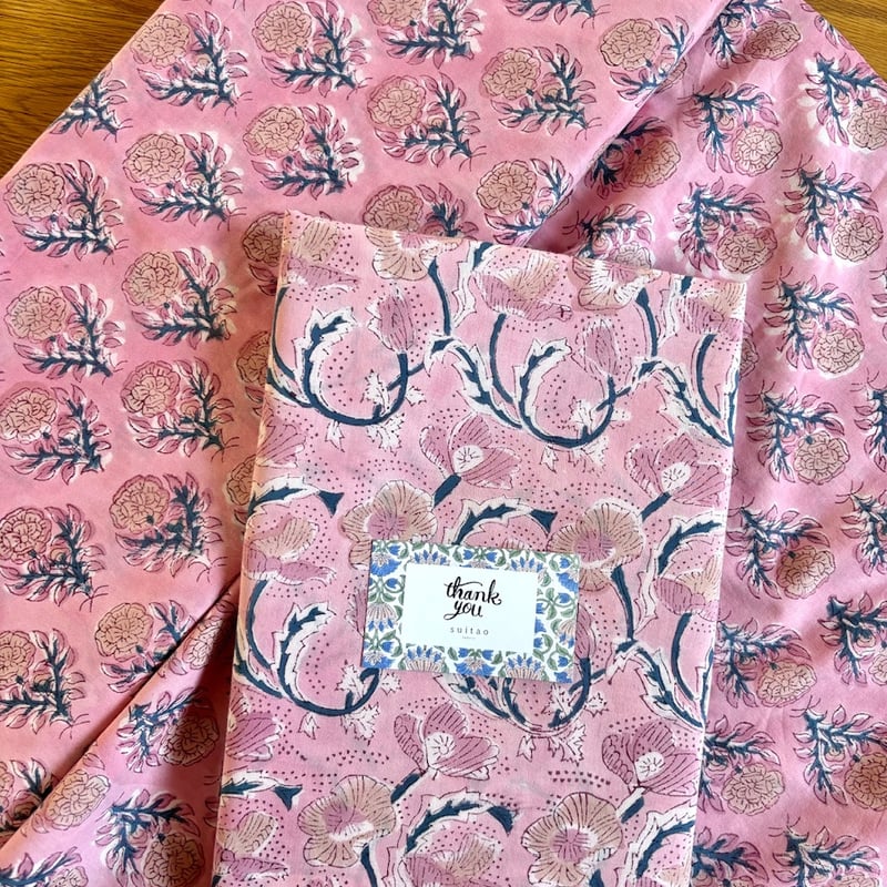 セット販売（各2m,合計4m） インド綿 ハンドブロックプリント生地 FB
