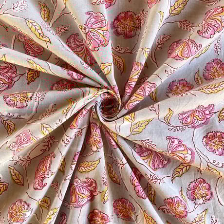 インド綿　ハンドブロックプリント生地FB-21120258HBC