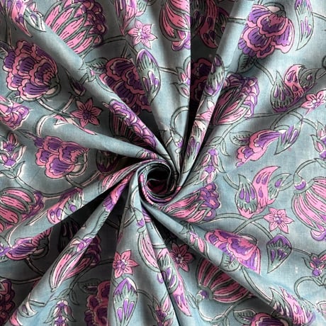 インド綿　ハンドブロックプリント生地　FB-24101401HBC②