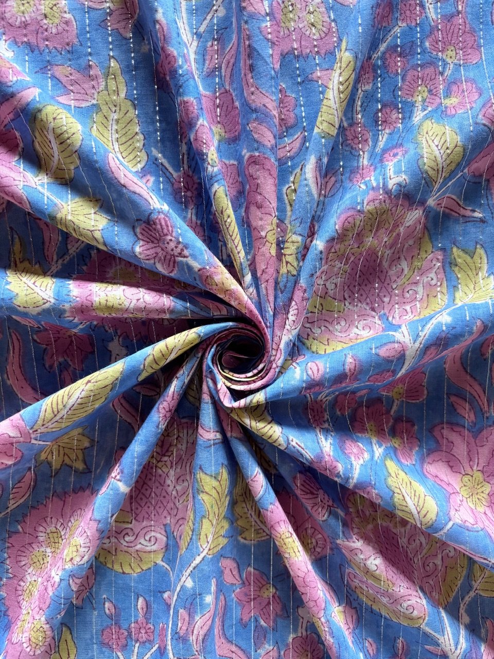 インド綿ラメ糸入り ハンドブロックプリント生地 FB-25061615HBC①