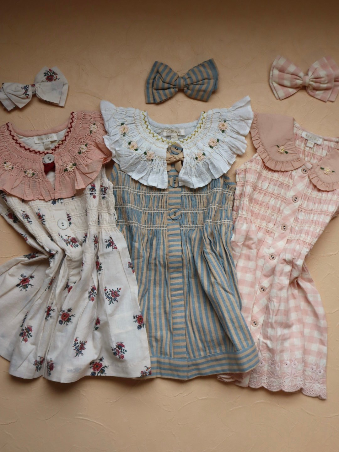 Bonjour Diary gingham tunic 12yワンピース　限定品 BONJOUR DIARY] Embroidered tunic + hair clip