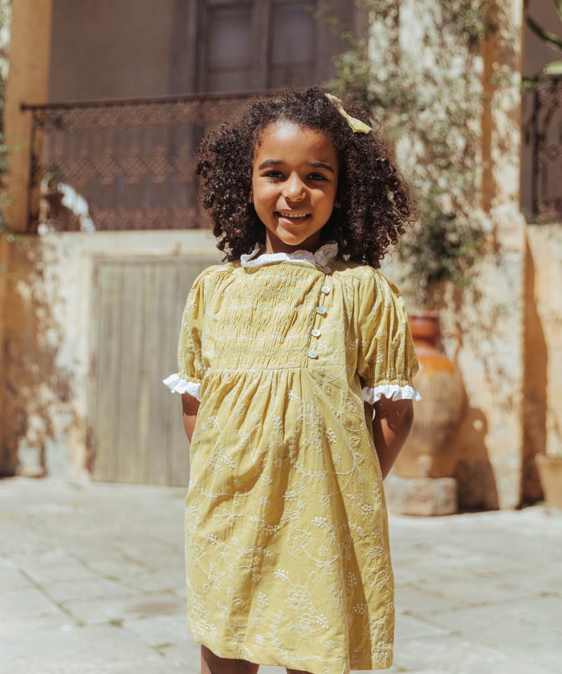 Lali 刺繍ワンピース 2y Lali Kids] Skye Dress | Misted Yellow Embroide