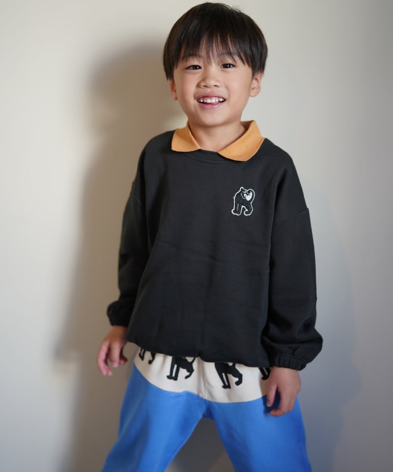 minirodini カメレオン ブラウン 92/98 mini rodini] Panther patch collar sweatshirt |