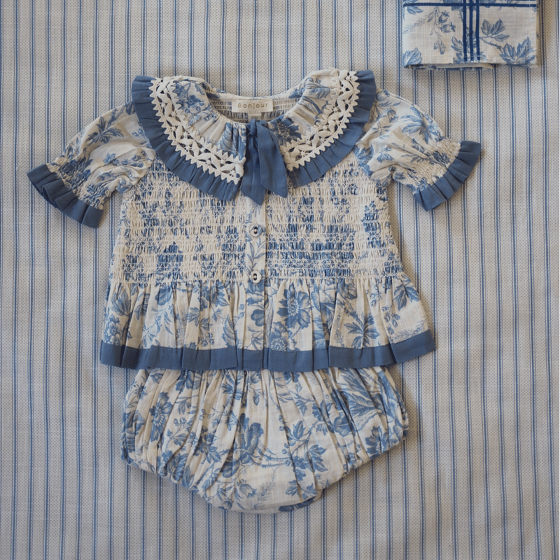 BONJOUR DIARY] | BABY BLOOMER + SCARF | Blue t