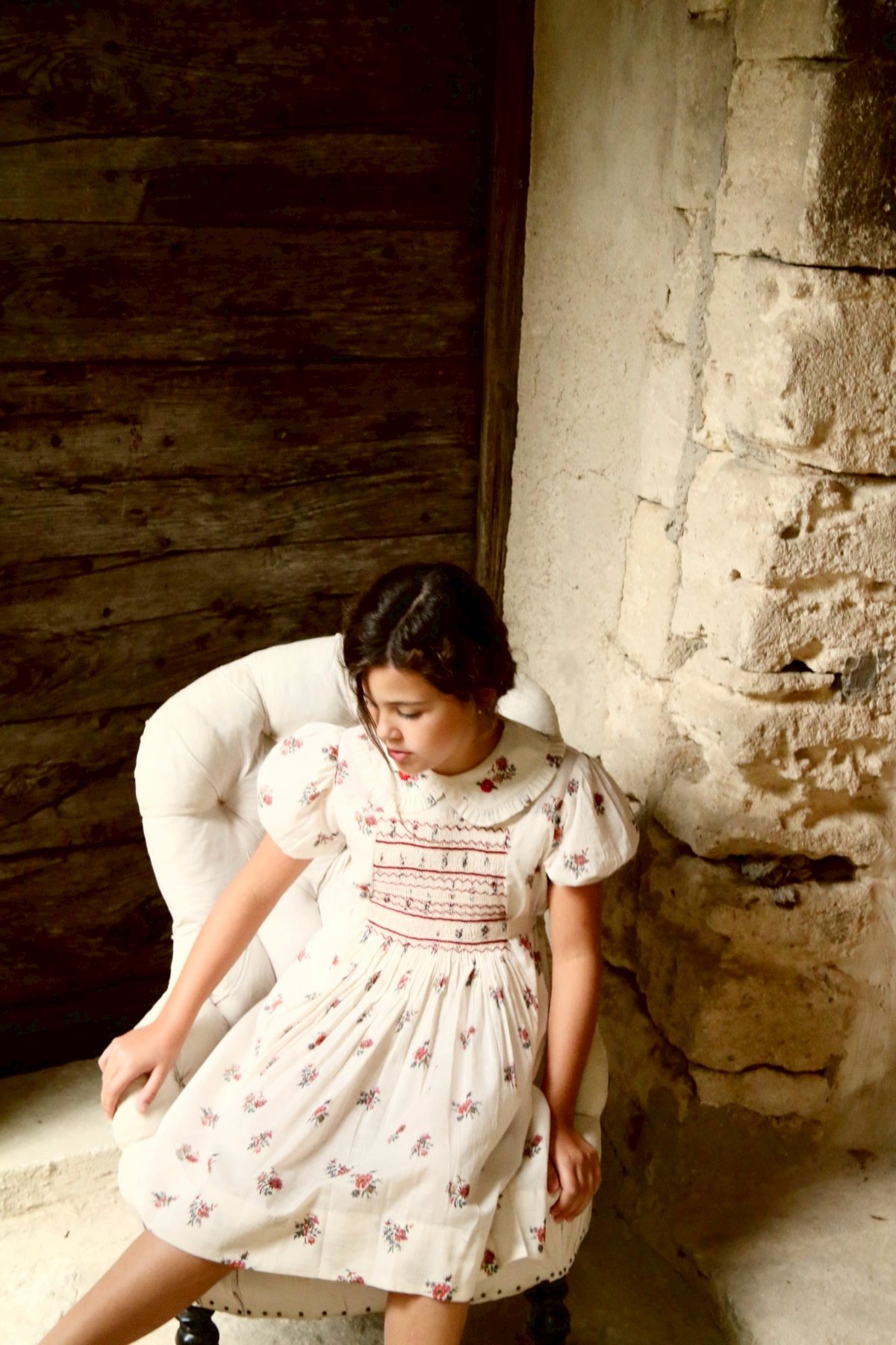 極美品 Bonjour diary 6Y SUNDRESS ドレス ワンピース BONJOUR DIARY]【残りわずか！】Handsmock dress | Garden