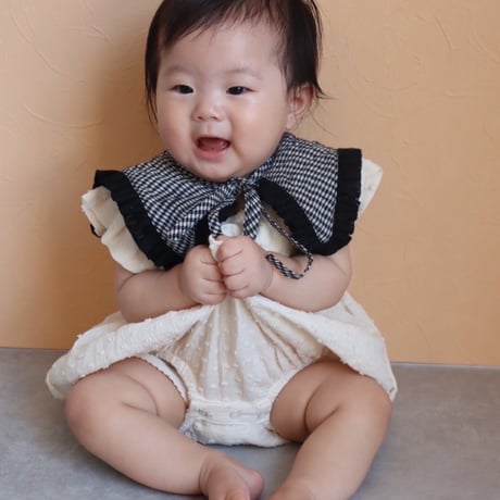 [Ron Ron Baby & Mom]【LAST2点！】11.baby triangle ribbon (black gingham×lace)