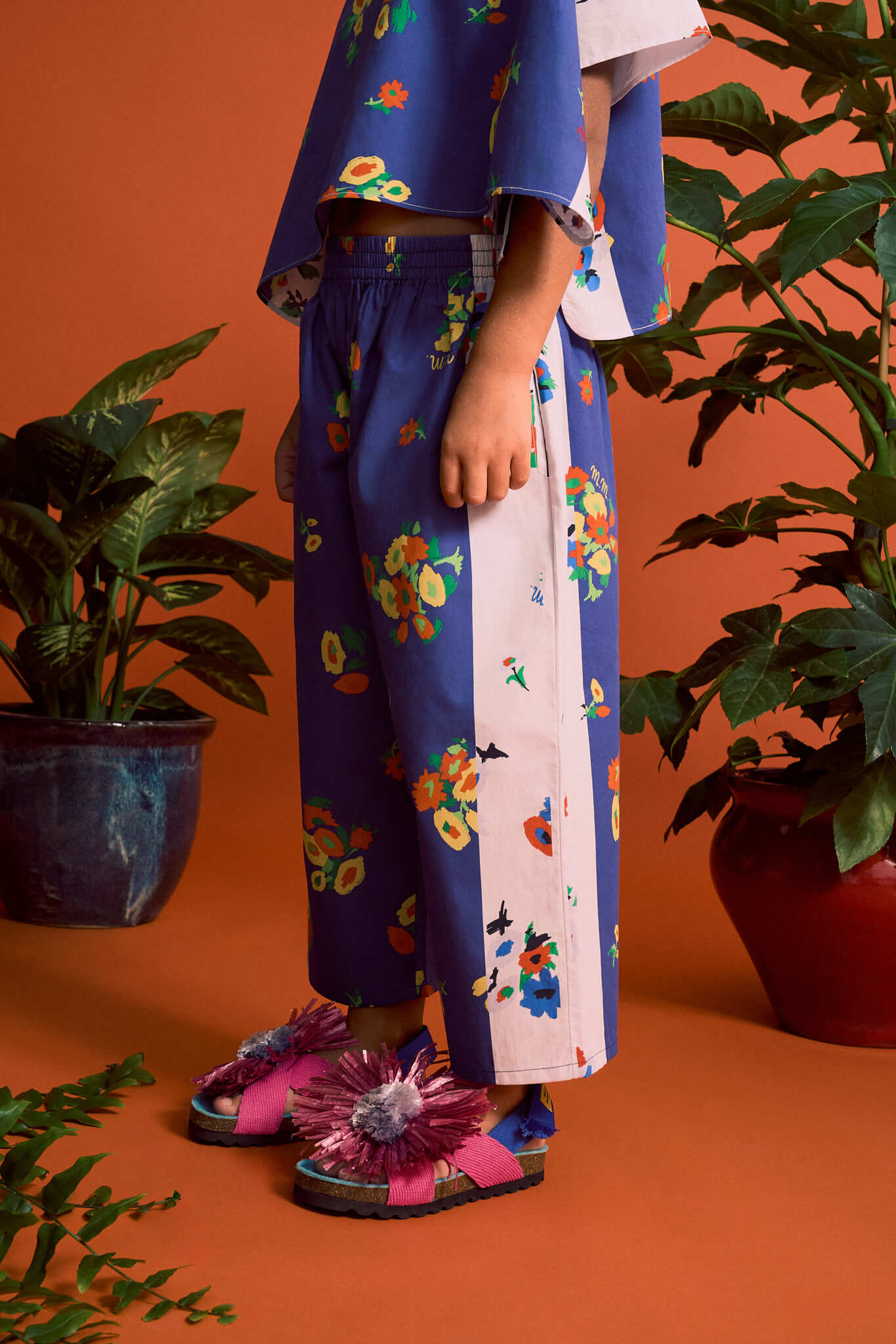 Maison Mangostan] Blossom Patchwork Pants Blu