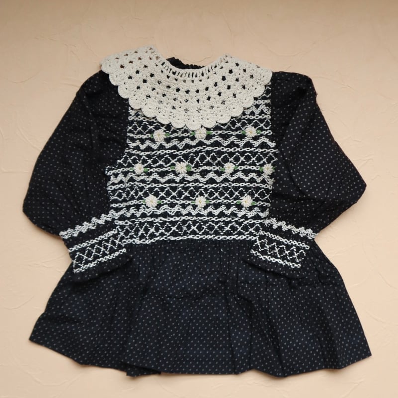 トップス Bonjour diary HANDSMOCK BLOUSE 6y Bonjour Diary Handsmock Blouse with Crochet Collar, Black