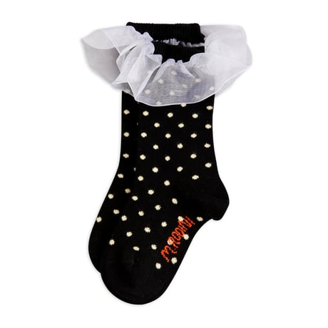 [mini rodini] Polka dot frill 1-pack socks | Black