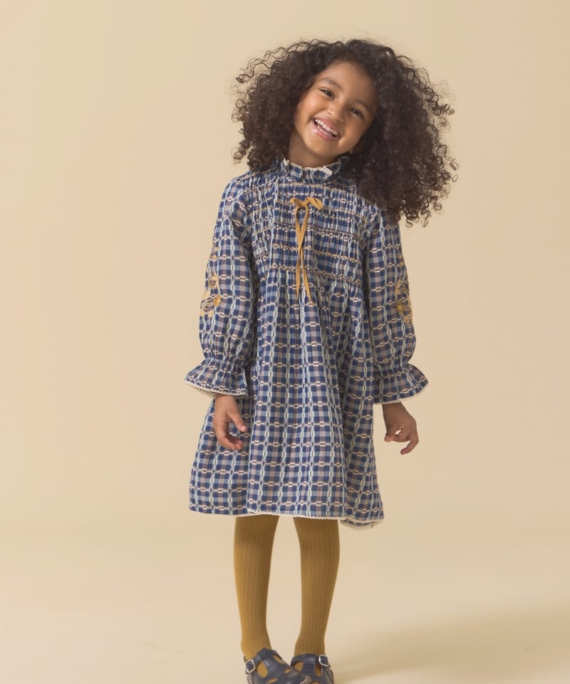 25AW新作未使用タグ付き★ Lali Kids エンブロイダリーワンピ 8Y Lali Kids] Crocus Dress | Airy Blue Linen | Ro
