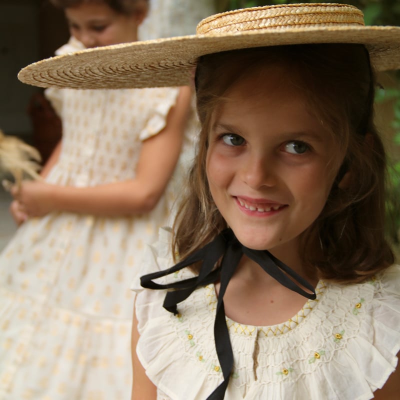 ワンピース Bonjour Diary Ibiza top + hair clip 6y BONJOUR DIARY IBIZA TUNIC + BOW / GOLDEN FLOWER IVORY - Milk