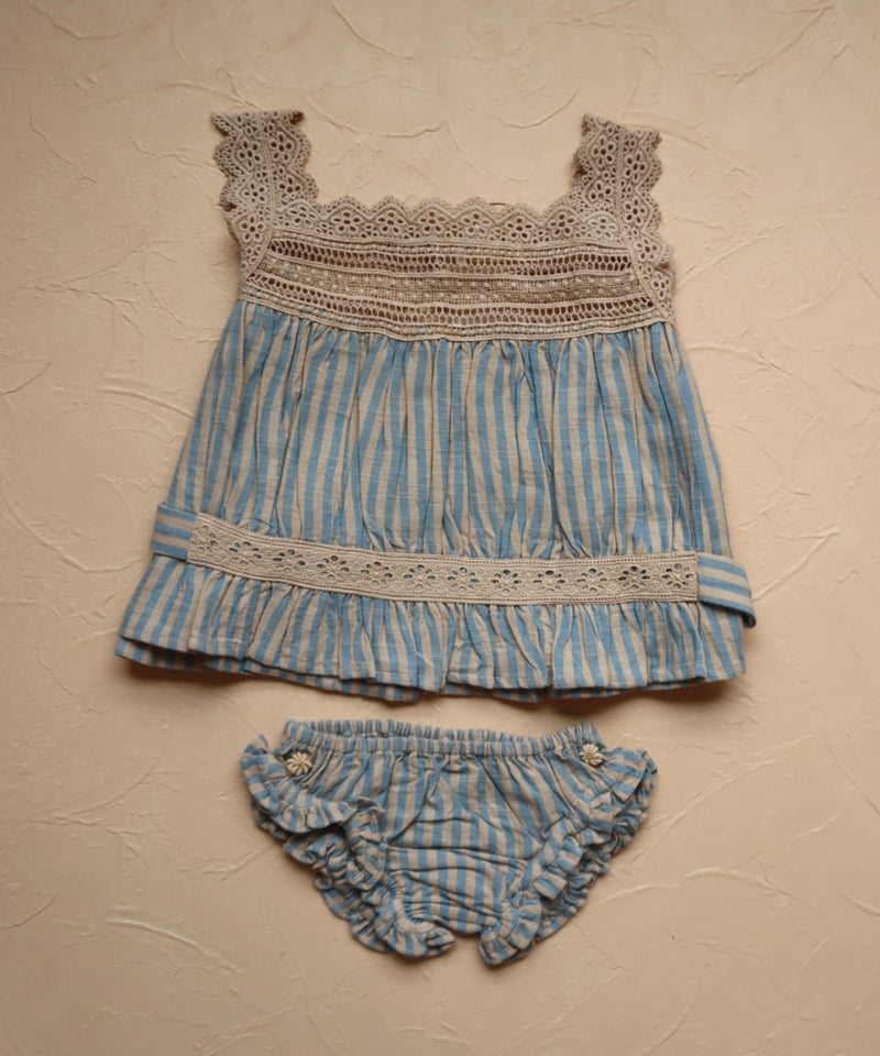 Bonjour diary ボンジュール　パジャマセット　ポーチ付き　4y BONJOUR DIARY] Set - top & panty | Blue trans