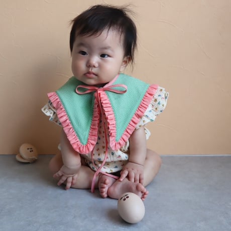 [Ron Ron Baby & Mom]【再入荷！】10.triangle ribbon (green gingham×lace pink)