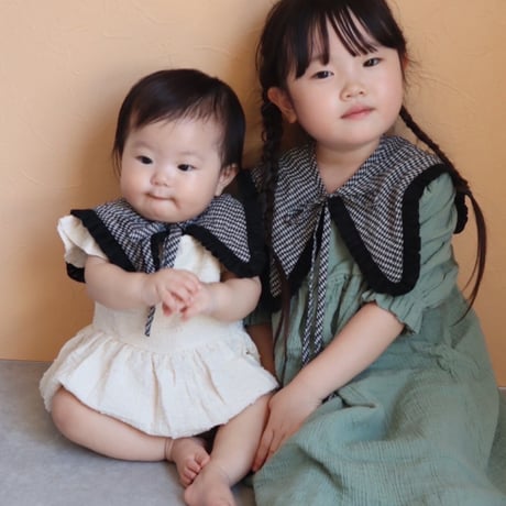 [Ron Ron Baby & Mom]【LAST2点！】11.baby triangle ribbon (black gingham×lace)