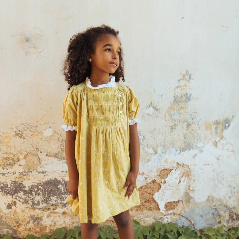 Lali Kids] Skye Dress | Misted Yellow Embroide