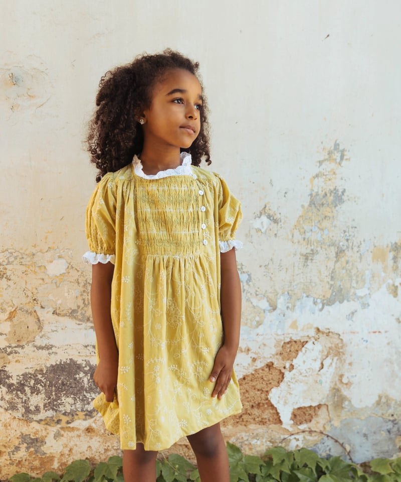 Lali 刺繍ワンピース 2y Lali Kids] Skye Dress | Misted Yellow Embroide