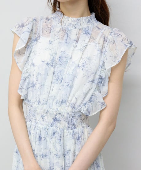 chiffon floral pleated one-piece