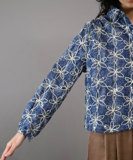 denim sequins flower jacket