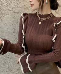 piping frill knit tops