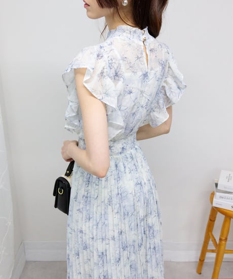 chiffon floral pleated one-piece