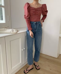 check puff sleeve tops