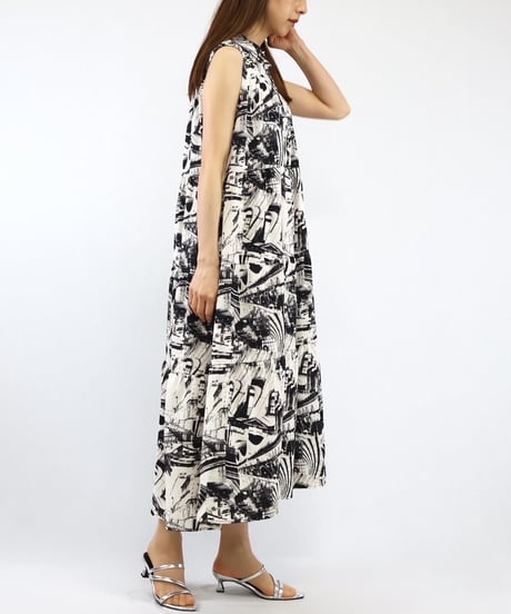 henry neck print one-piece