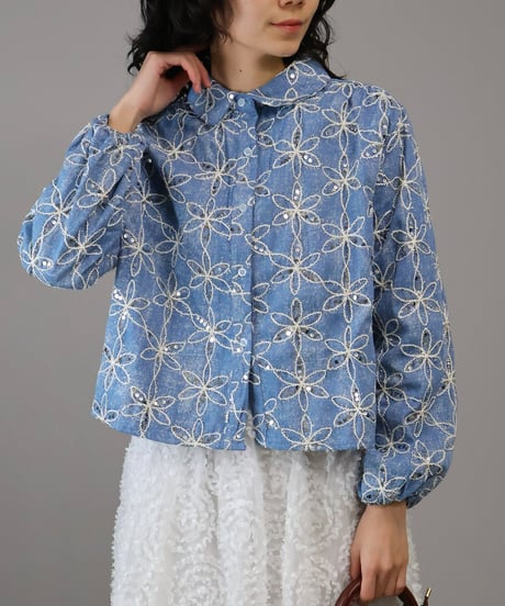 denim sequins flower jacket